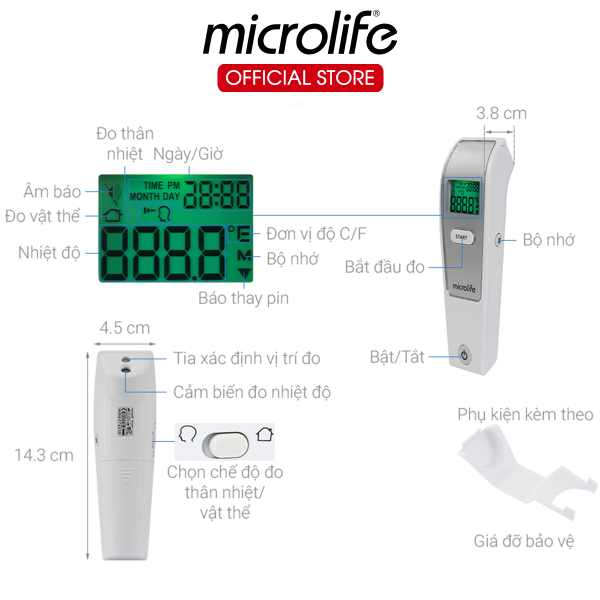 Nhiệt Kế Hồng Ngoại Đo Trán Microlife FR1MF1 | Đo Thân Nhiệt Trẻ Em, Người Lớn - Đo Nhanh 1 Giây - Hình ảnh 3